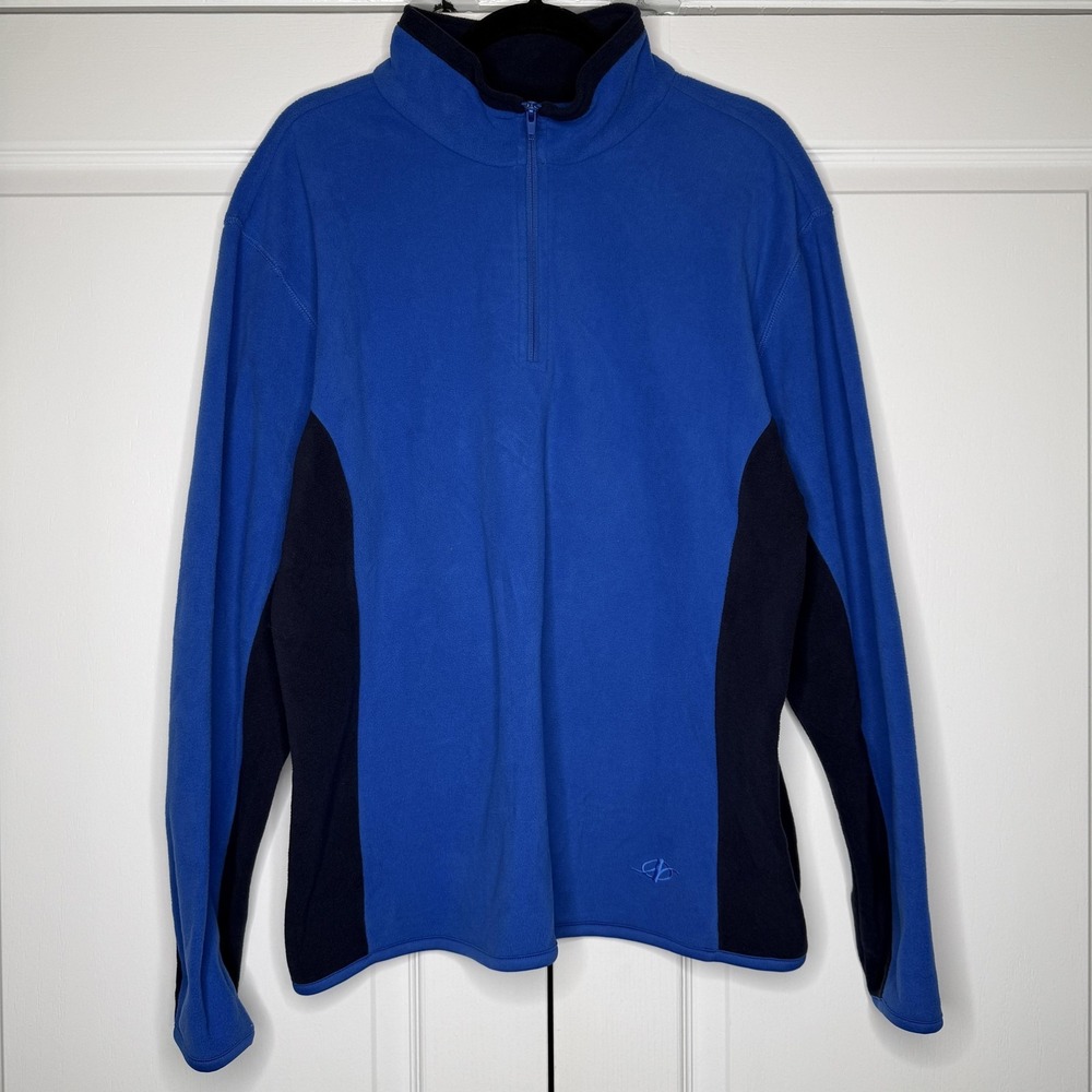 NordicTrack Pullover Mens Large Blue Black Fleece 1/4 Zip Mock Neck Long Sleeve